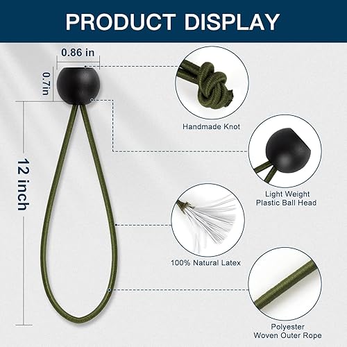 Miniatura 6 de Cuerdas elásticas con bolas de 12 pulgadas, 50 cuerdas elásticas resistentes para camping, refugio, cenador, pantalla de proyector, postes de tienda