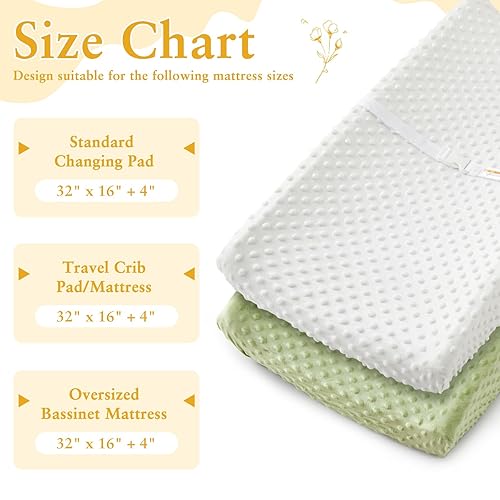 Miniatura 4 de Homiest Paquete de 2 fundas para cambiador, sábanas blancas y verde salvia, tela de vellón ultra suave, tela de lunares minky, funda transpirable y