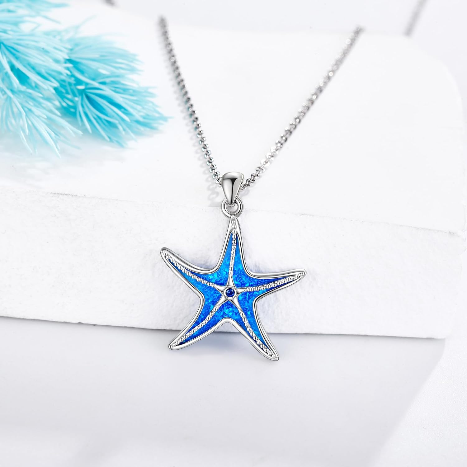 Starfish Necklace 925 Sterling Silver Opal Starfish Pendant Ocean Mother's Day Jewelry for Women Mom - Image 3
