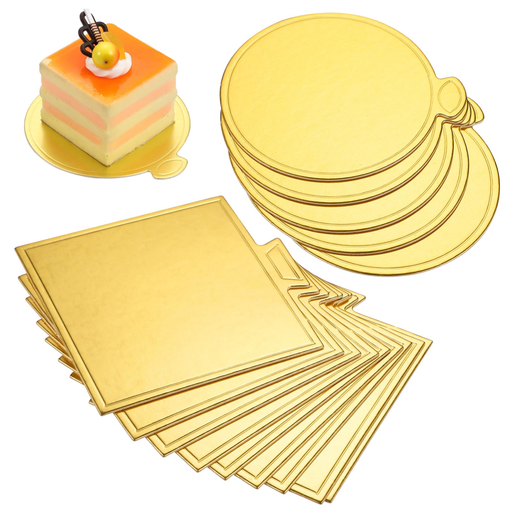 Sosoport Sottotorta Eleganti Quadrati Pezzi Oro e 200 Rotondi Carta in Decorazione Base per Dolci Pasticcerie e Cake Shop