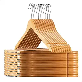 Kit 30 Cabides de Madeira Adulto 360° Para Roupas Calças Cor Marfim Envernizados