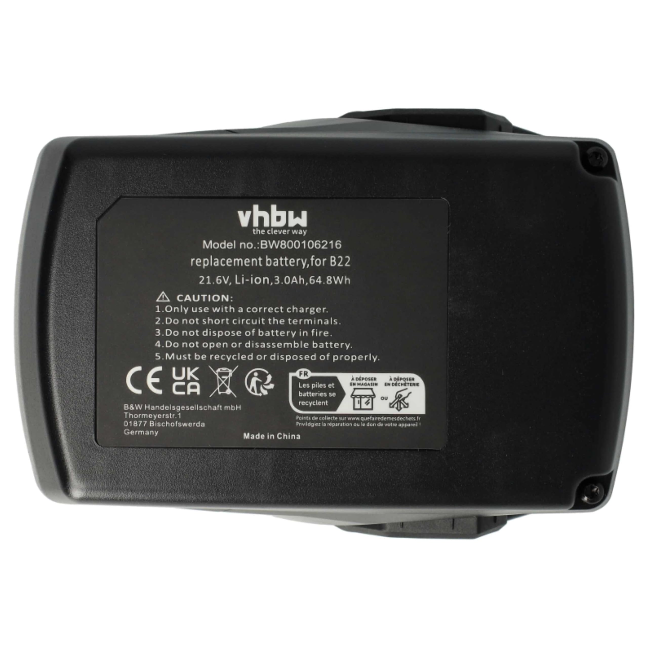 vhbw 3 x akumulator kompatybilny z Hilti SIW 22-A, SIW 22T-A, TE 2-A22, TE 4-A22 elektronarzędziowa (3000 mAh, litowo-jonowa, 21,6 V)