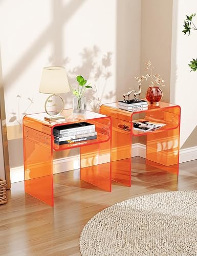 Miniatura 7 de Mesa auxiliar de acrílico transparente de 2 niveles para sala de estar, dormitorio, decoración del hogar (doble naranja)