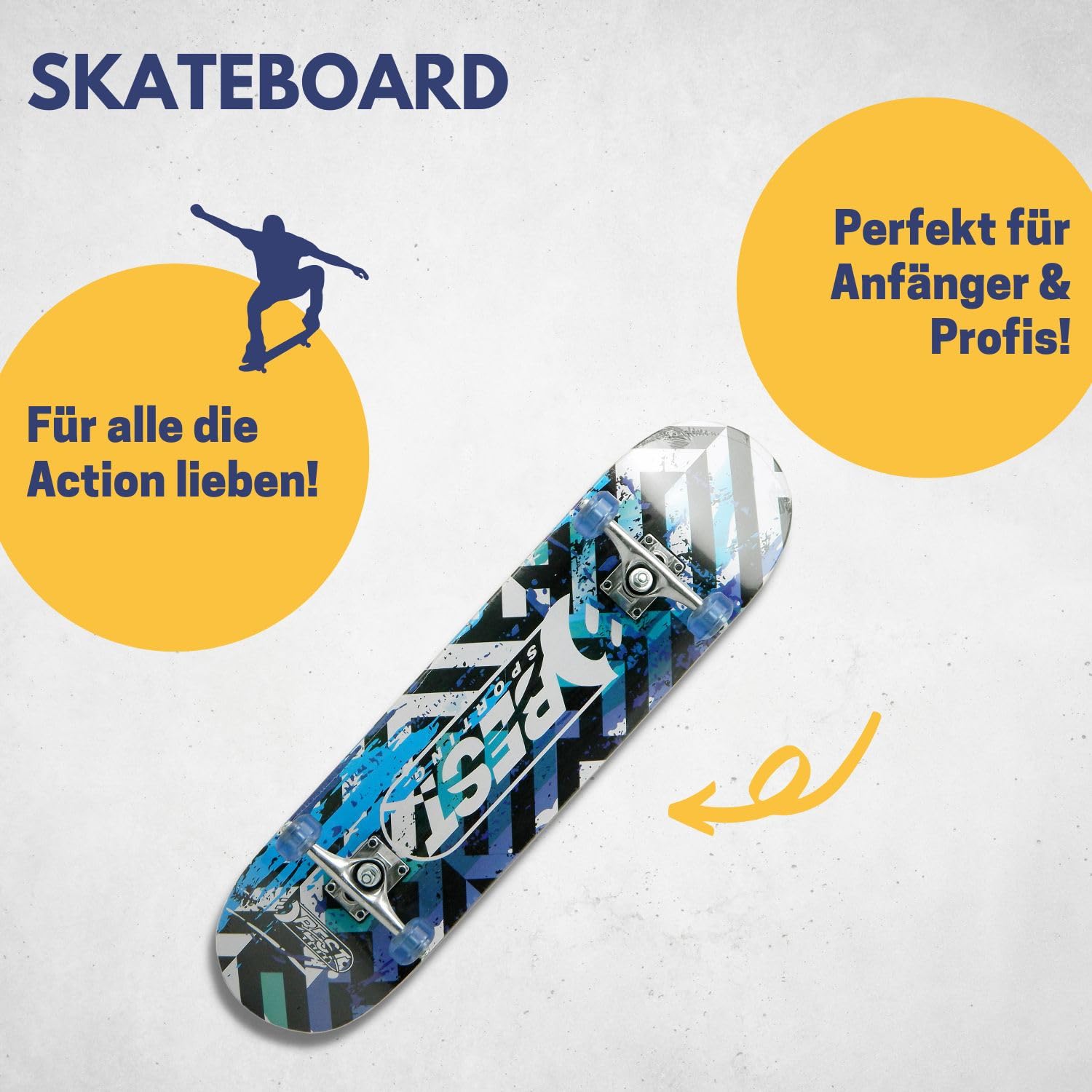 BEST SPORTING Skateboard A7 Street – Skateboard für Kinder & Anfänger mit ABEC 7 Kugellagern – Rutschfestes 7-lagiges Ahorn-Deck – 100 kg belastbar – Cooles Design (Street Blue)