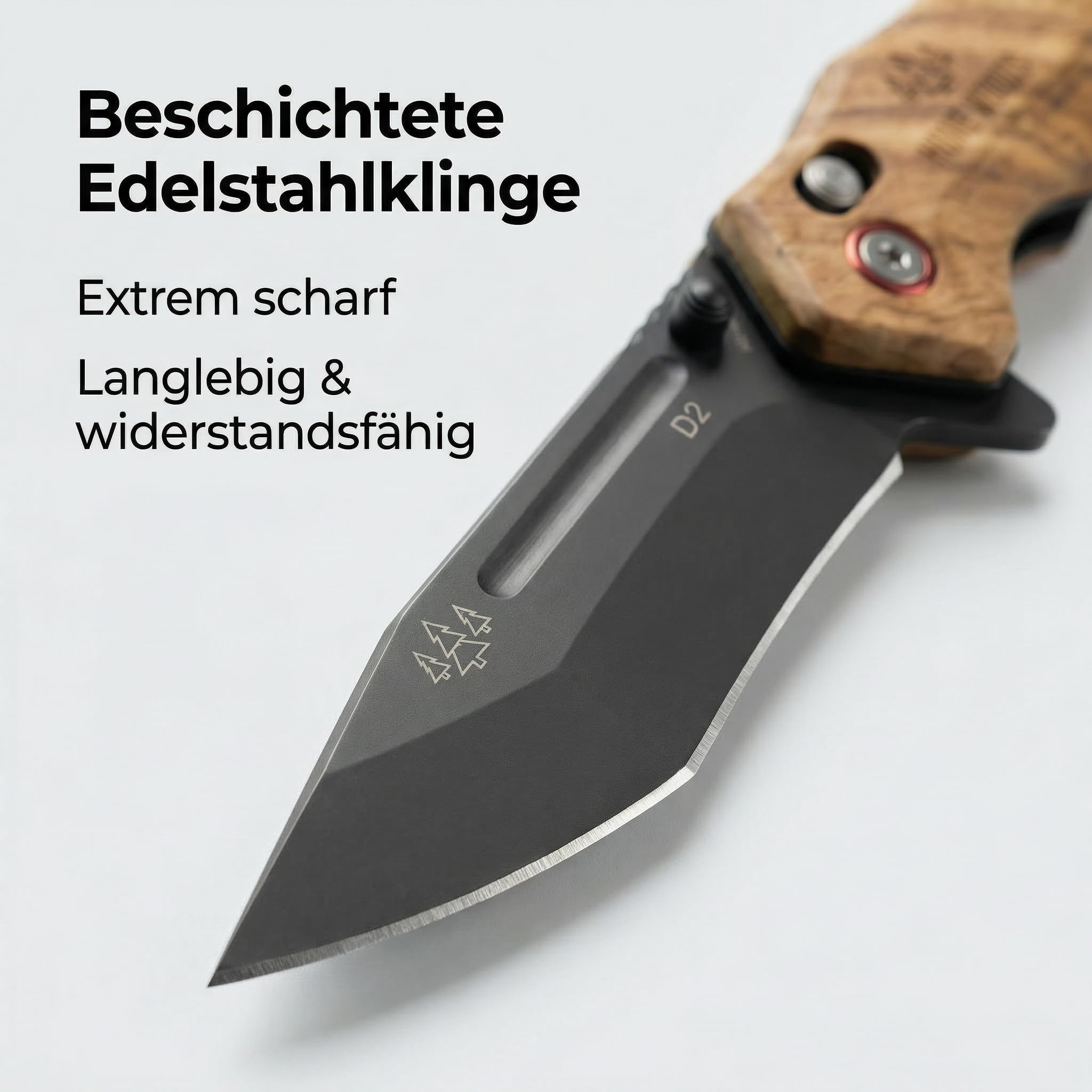 Outdoormesser, Einhandmesser – Klappmesser mit 7Cr17MOV Edelstahlklinge – Ergonomischer Griff mit leuchtendem Rücken – inkl. Ledergürteltasche & Zubehör