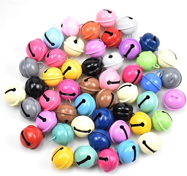 50 Pieces Jingle Bells, Christmas Large Craft Bells for Ornament, DIY Colourful Bells for Festival Decoration, 22 mm Metal Tinkle Bell for Party, Jewelry Making, Baby, Dog Cat Collars