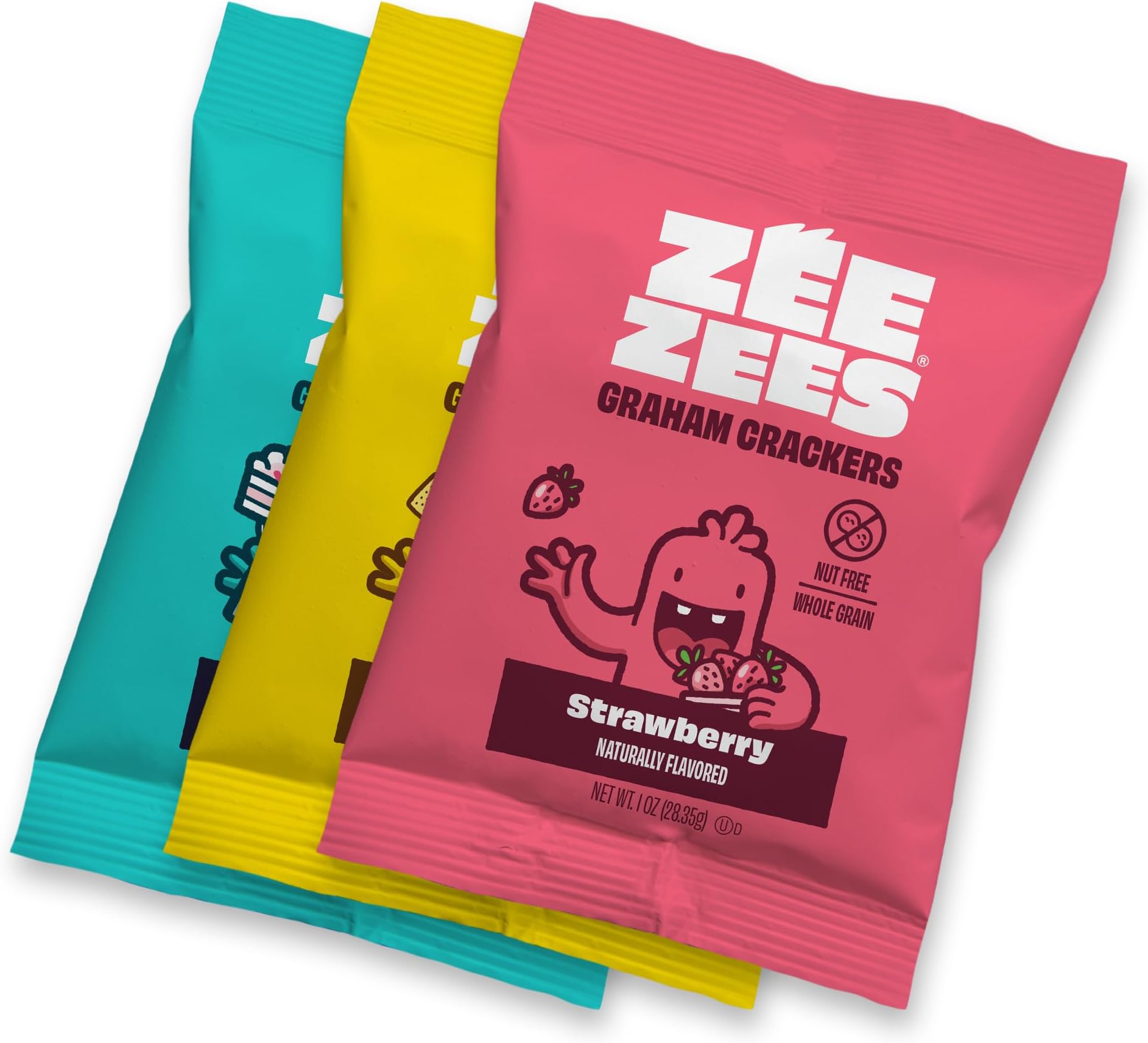 Zee Zees Variety Pack Grahamz, Birthday Cake, Strawberry, Original, 1 oz, 24 pack, Nut Free, Whole Grain, Vegan, Safe for School, On-The-Go, Kosher, Allergy Friendly