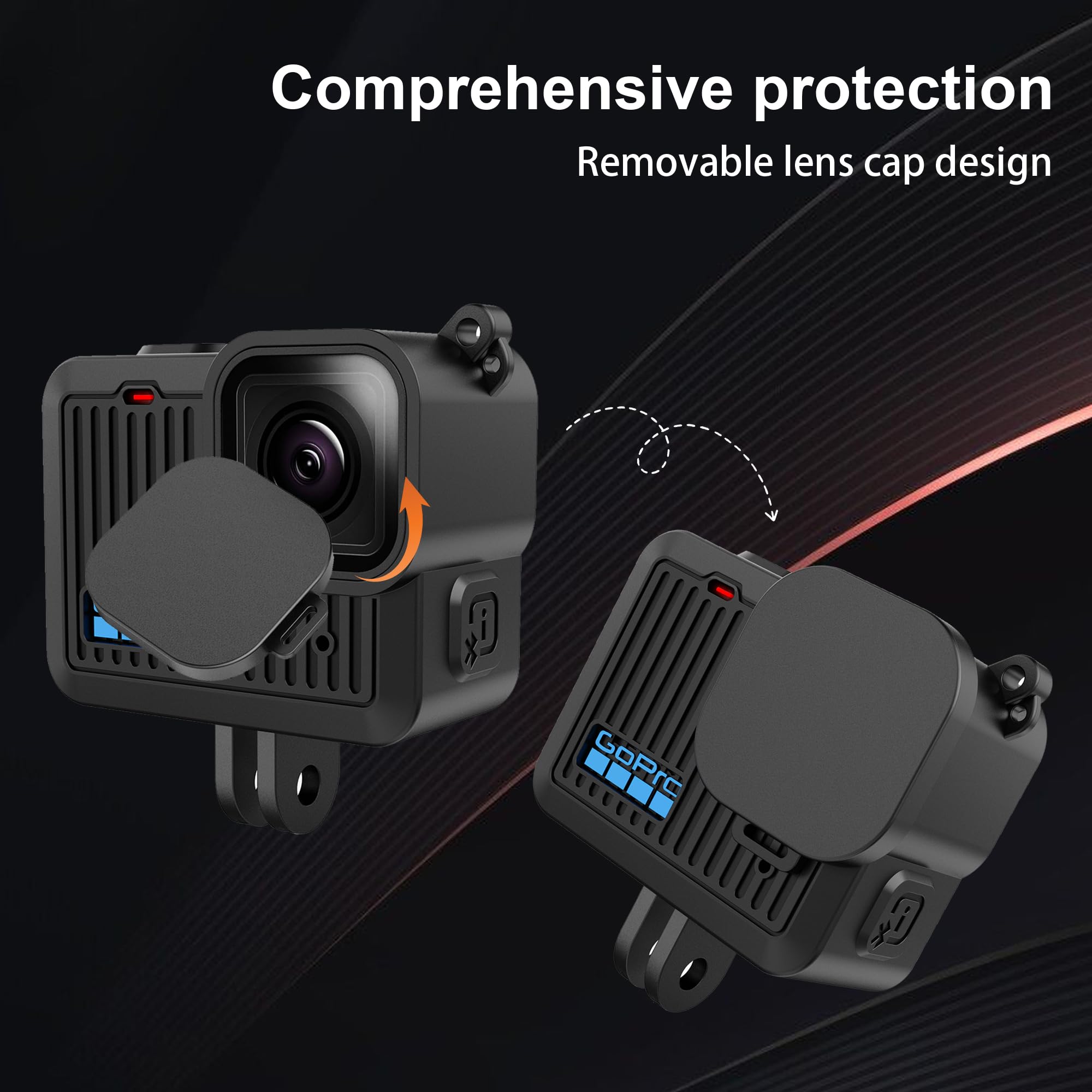 per abito accessori GoPro Hero 2024, custodia in silicone + protezione schermo + copertura laterale, antipolvere, antigoccia, HD - Nero.
