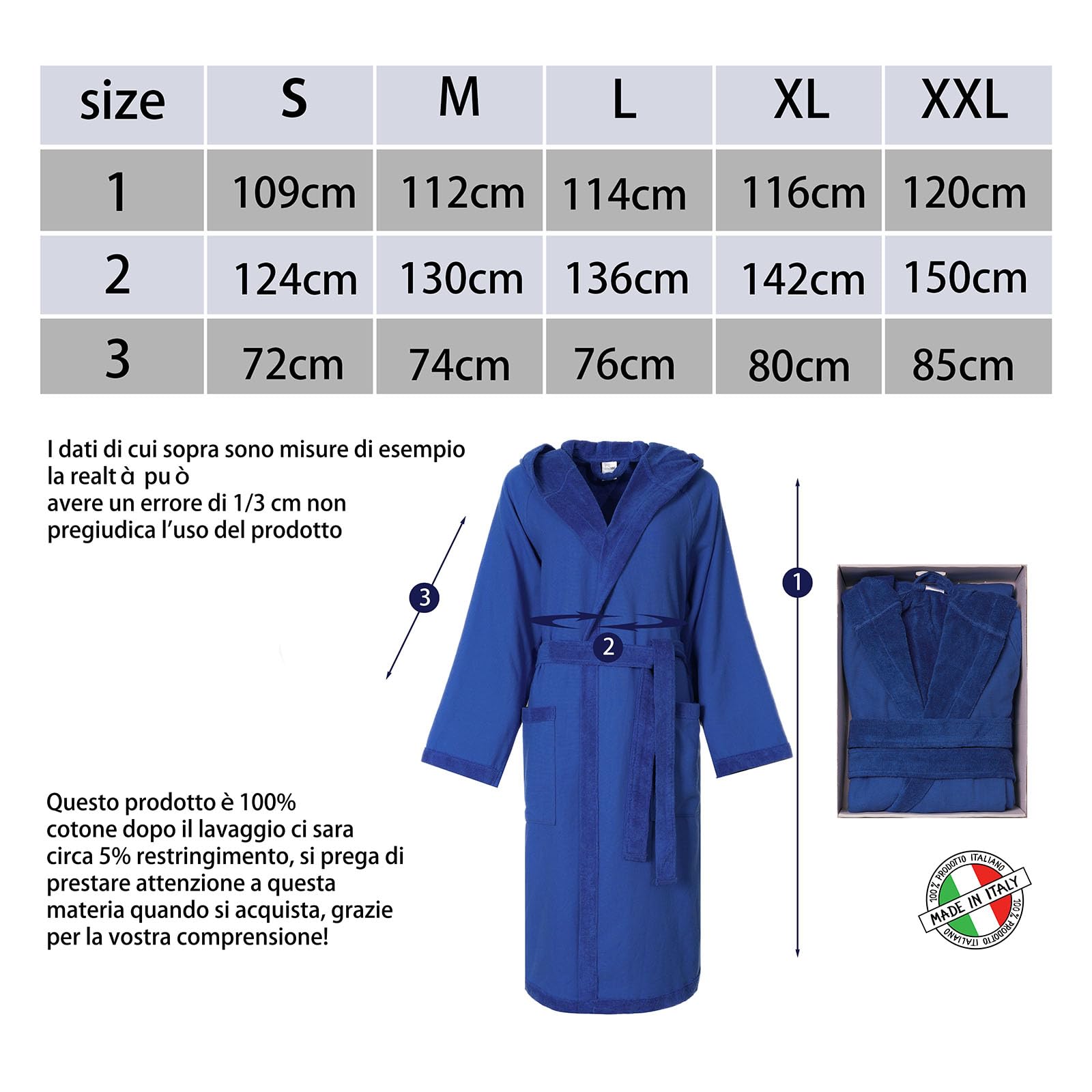 Peignoir unisexe avec capuche | Design italien | 100% coton de haute qualité | Super absorbant et léger | Anti-boulochage | Fabriqué en Italie