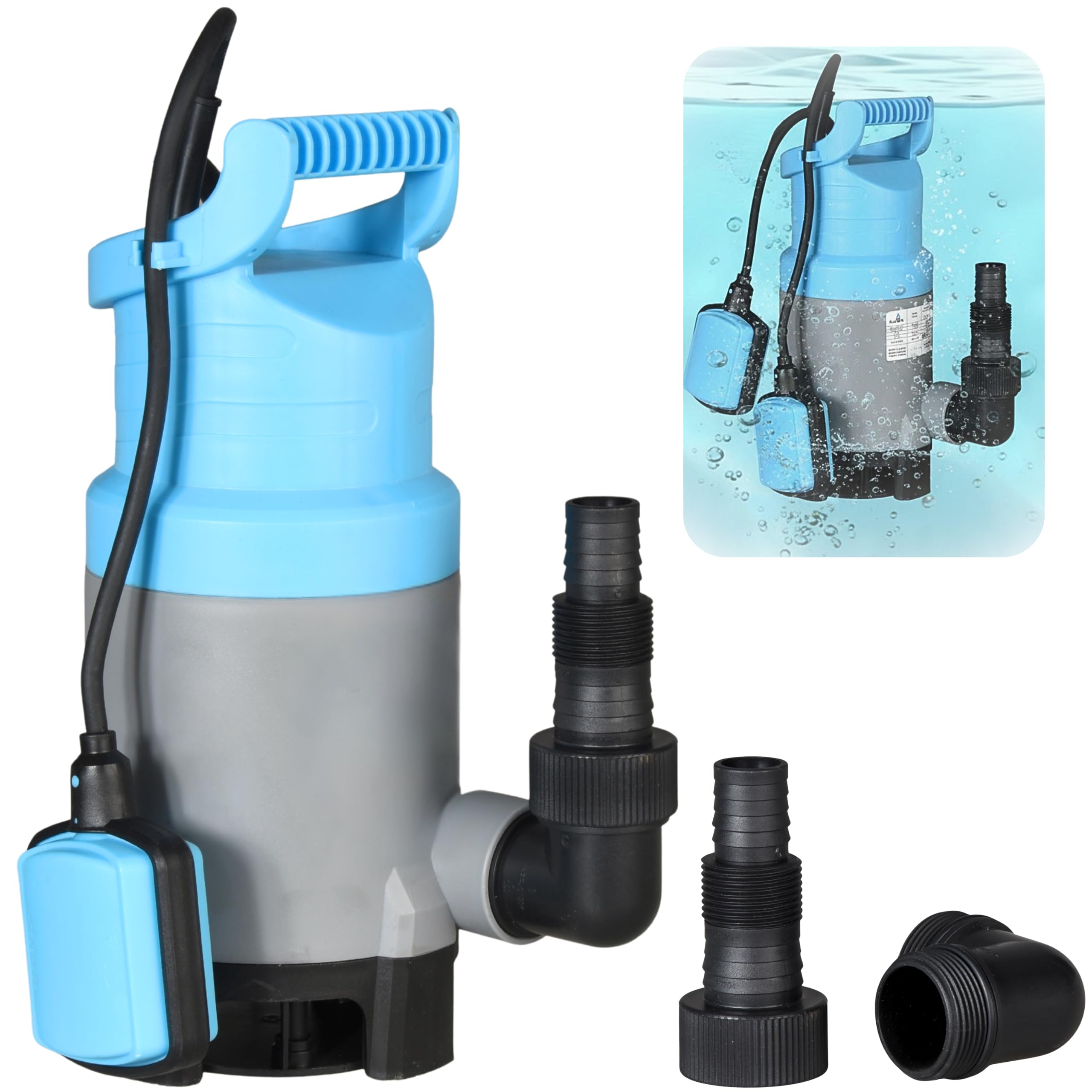 Pompa Sommersa FLX 400 (400 W, 8100 l/h, prevalenza max. 5 m) - Pompa Sommergibile per Acque Chiare e Sporche con Galleggiante - Ideale per Liquami, Fognature, Cantina, Giardino, Casa e Acqua Piovana