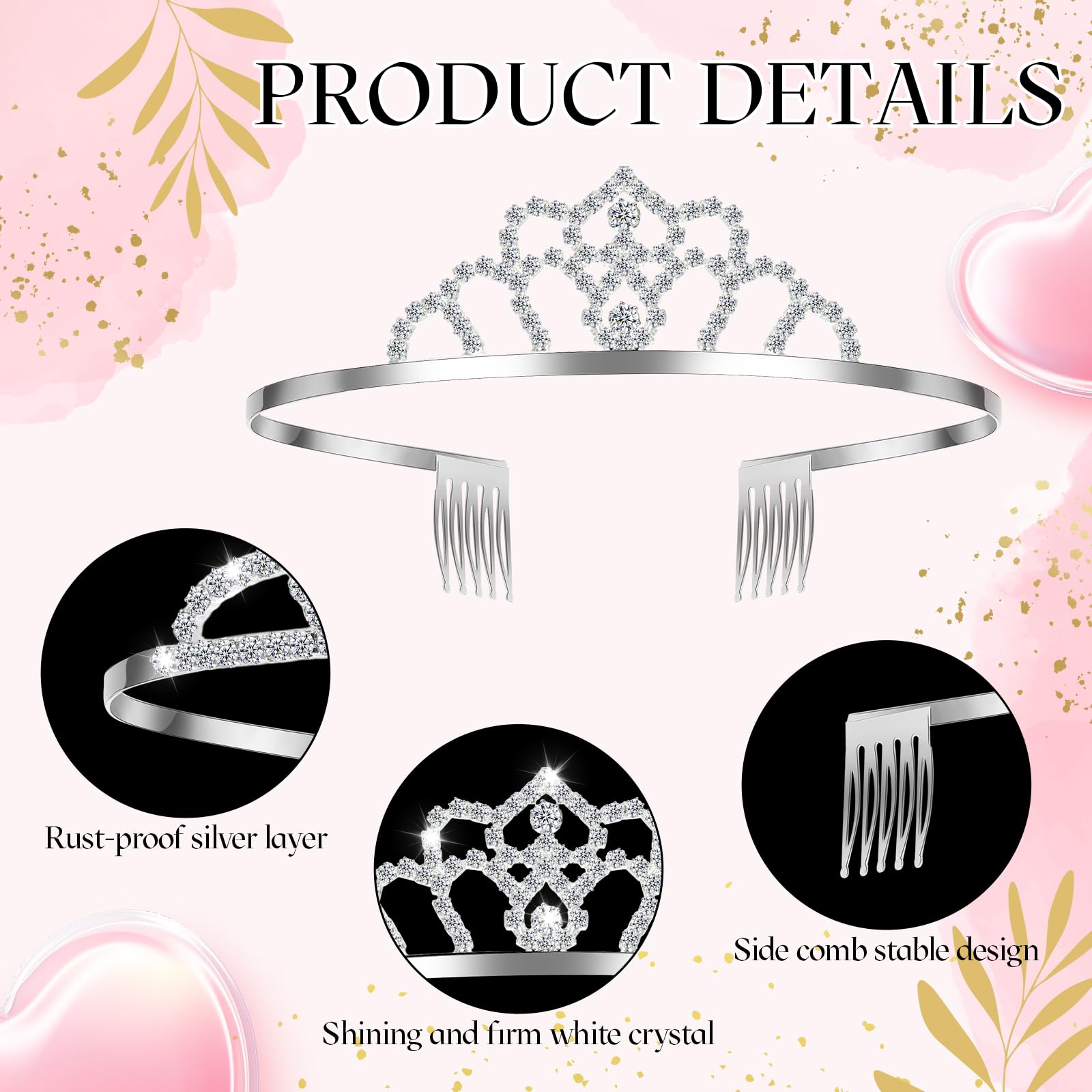 Lyrow 30 Pcs Tiara Crowns for Women Bulk Elegant Princess Rhinestone Crown with Combs Crystal Queen Tiaras with Comb Headband Silver Princess Tiaras for Birthday Wedding (Delicate Style)