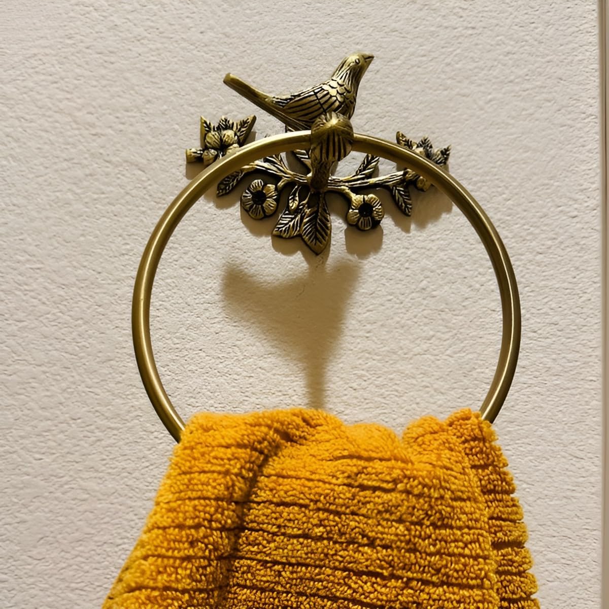 STYLENT Decor Solid Brass Bird Antique Towel Ring Bathroom Accessories Retro Hardware Bath Towel Holder Robe Hook Wall Mounted Vintage (Brass Antique)