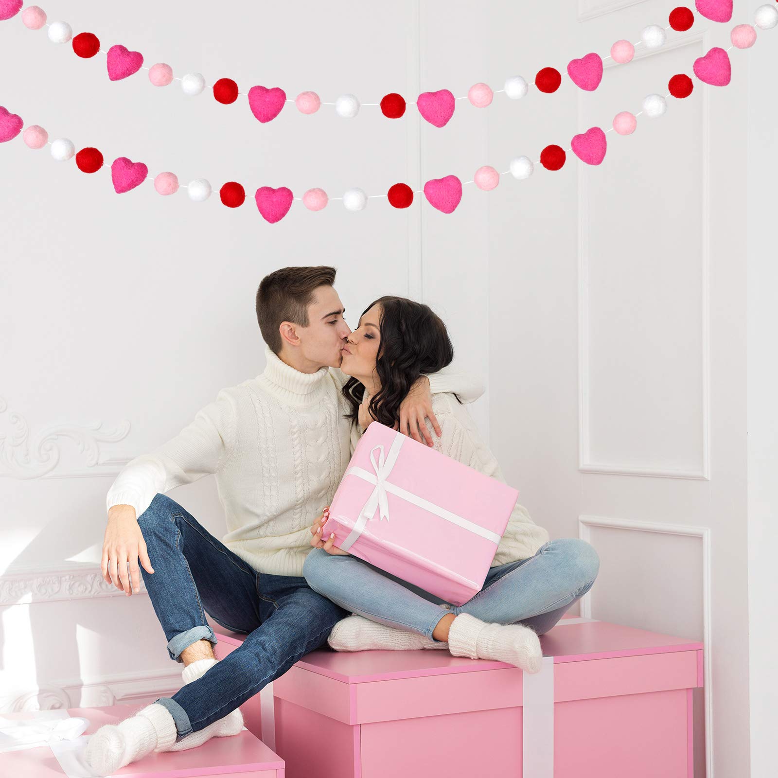 2 Stück Valentinstag Filzball Girlande - Pom Pom Deko Für Party, Hochzeit & Zuhause