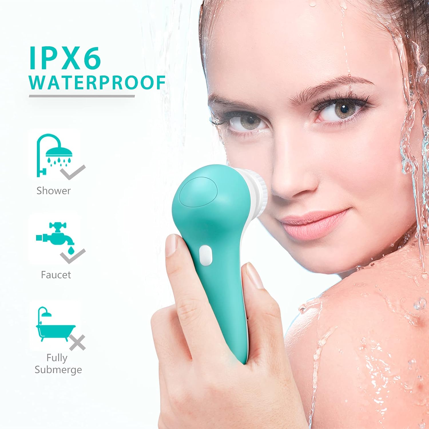 Rechargeable Facial Cleansing Spin Brush Set with 7 Interchangeable Brush Heads - Waterproof Face Spa System by CLSEVXY - Advanced Microdermabrasion for Gentle Exfoliation and Deep Scrubbing(Aqua) : Beauty & Personal Care