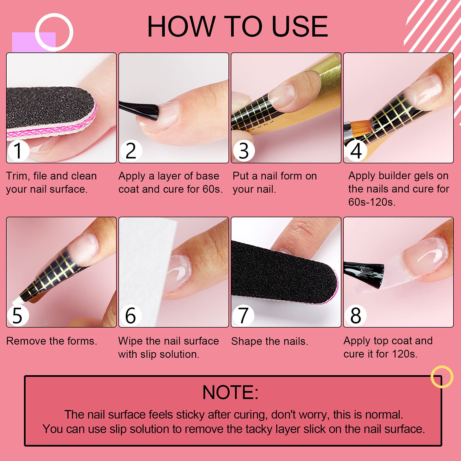 Saviland Gel Construction Ongle U V, 4 Couleurs de Base d'Extension d'Ongles Clair Blanc Nudes Rose, avec Pinceau à Ongles, 100Pcs Chalbon, Top Coat et Base Coat pour Renforce les Ongles Gel