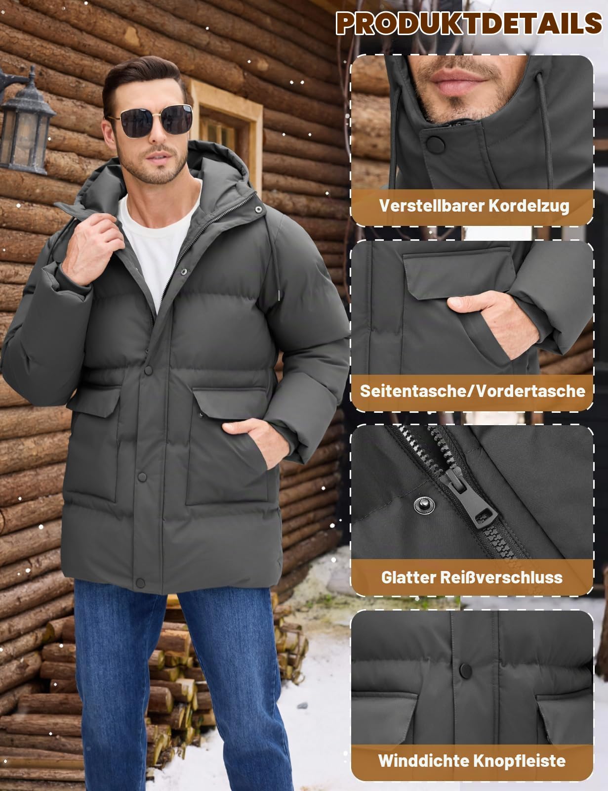heekpek Herren Winterjacke Outdoor Parka Jacken Lang Männer Warme Winddicht Wasserabweisend Puffer wintermantel mit Kapuze