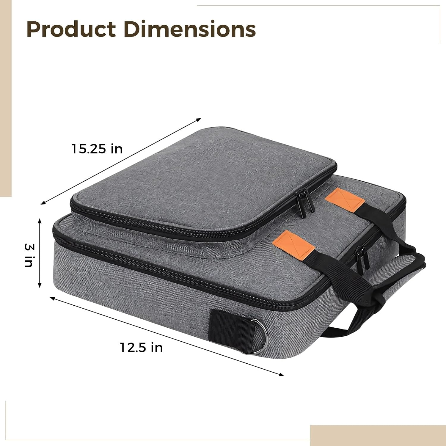 Embroidery Organizer, Water-Resistant Storage Bag With Adjustable Strap, 15.25 X 12.5 X 3 Inches, Black And Orange Leather Trim
