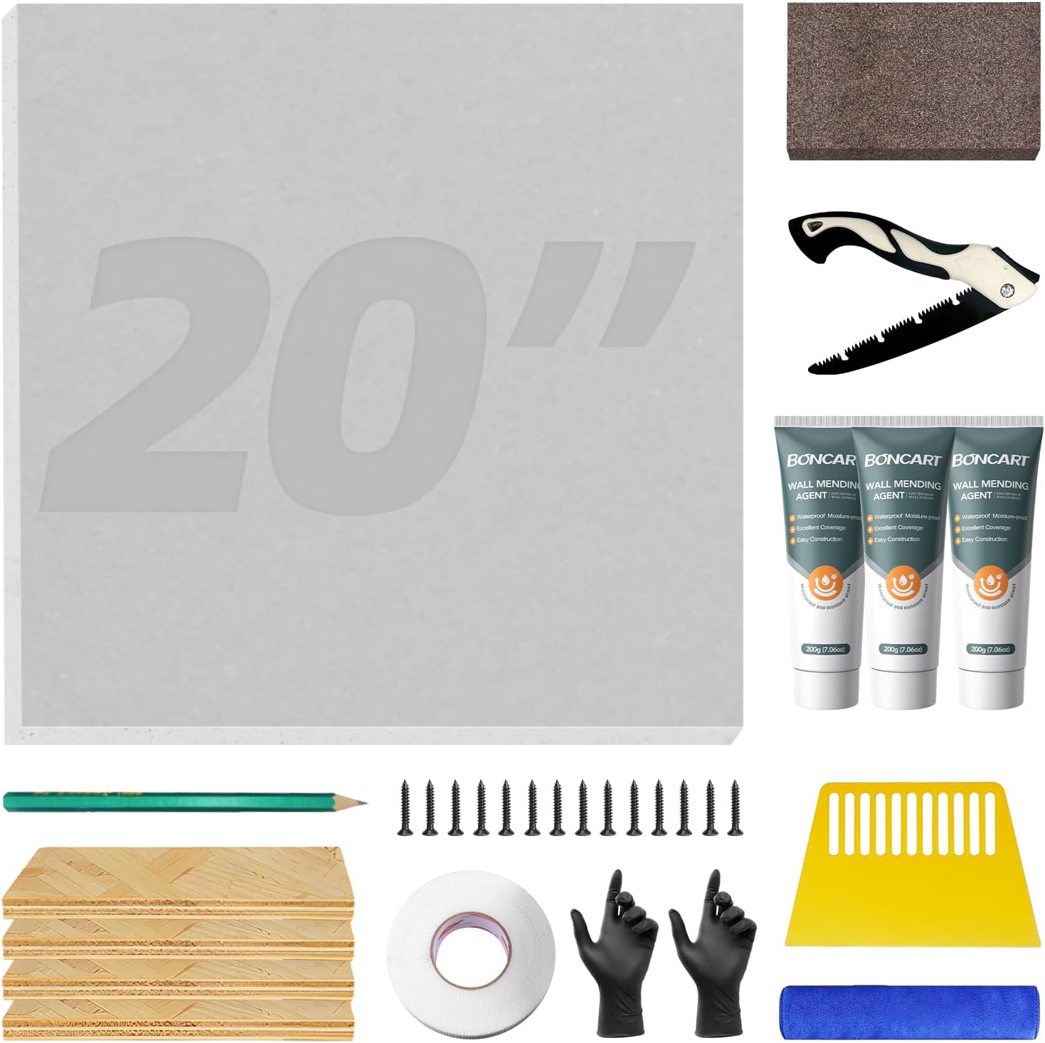 Drywall Repair Kit,Drywall Repair Panel 20” x20“,Drywall Patch Kit for Large Hole,Sheetrock Repair Kit,Wall Surface Large Hole Fill Quick and Easy Solution 20" Professional Kit