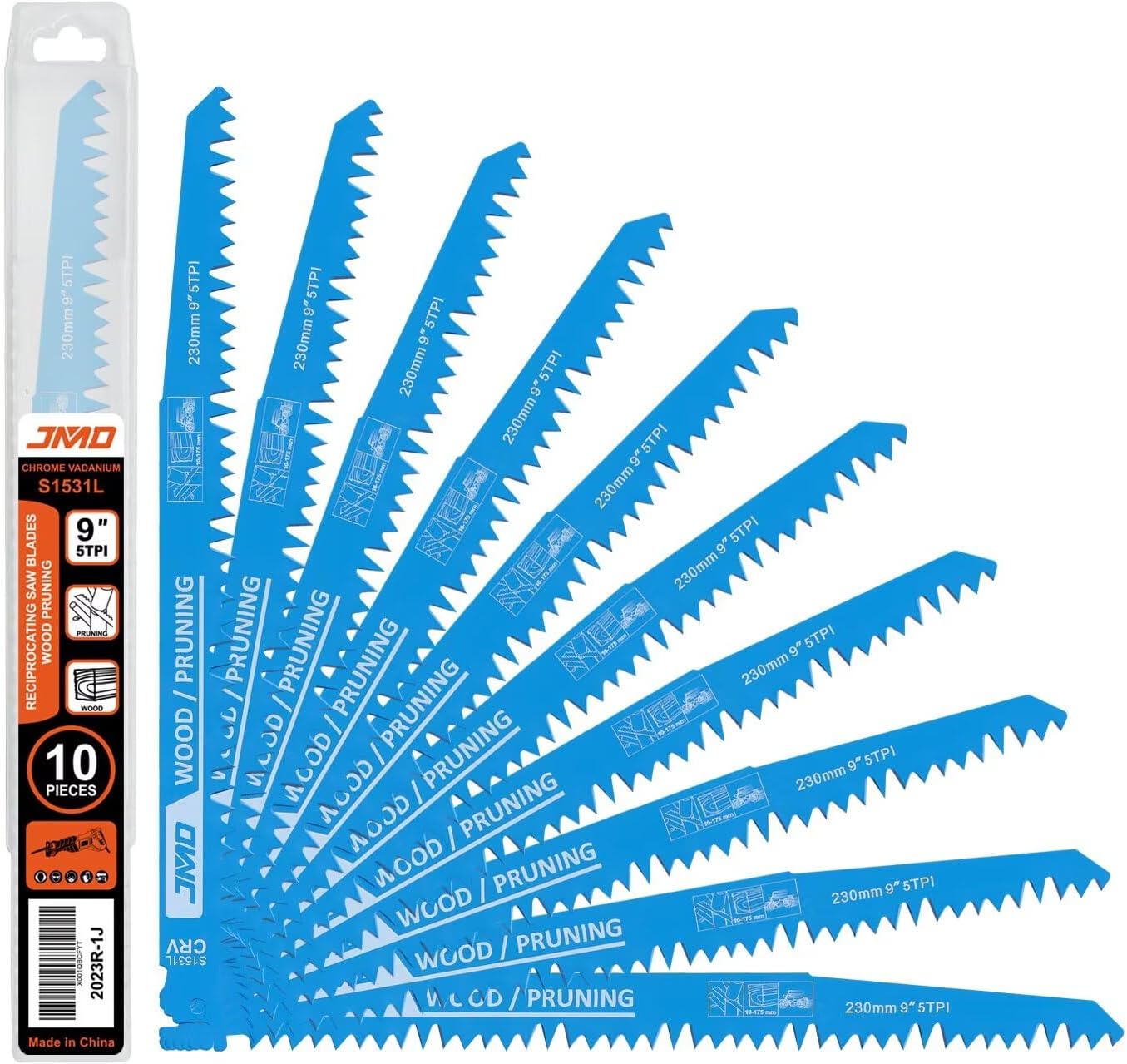 10Pcs/1Set 240mm Wood Pruning Saw S1531L High Carbon Steel Reciprocating Saw Blades Applicable To Wood And PVC Pipe Cutting