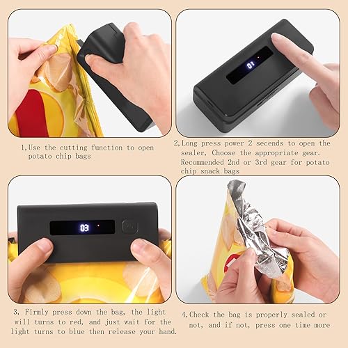 Miniatura 7 de Mini sellador de bolsas, bolsas de papas fritas, taponadora de sellado térmico, sellado térmico y cortador de bolsas de plástico, sellado térmico y