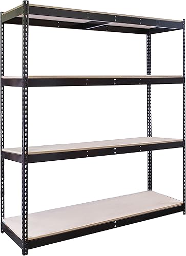 Shelving Inc. 48 pulgadas de profundidad x 72 pulgadas de ancho x 84 pulgadas de alto - Unidad de inicio de 4 estantes de doble remache negro - Sin