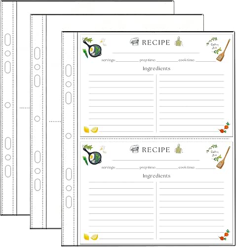Recipe Card Page Protectors | Fits 6-Ring & 3-Ring Binders