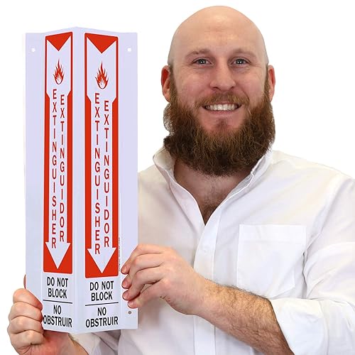 Miniatura 2 de SmartSign Letrero de proyección bilingüe "Extintor - No Bloquear con Flecha"  Acrílico de 4 x 18 pulgadas