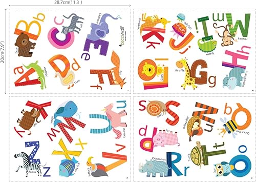 Miniatura 5 de DECOWALL DS-8002 Calcomanías de pared del alfabeto de animales para niños, calcomanías de pared extraíbles para niños, guardería, dormitorio, sala