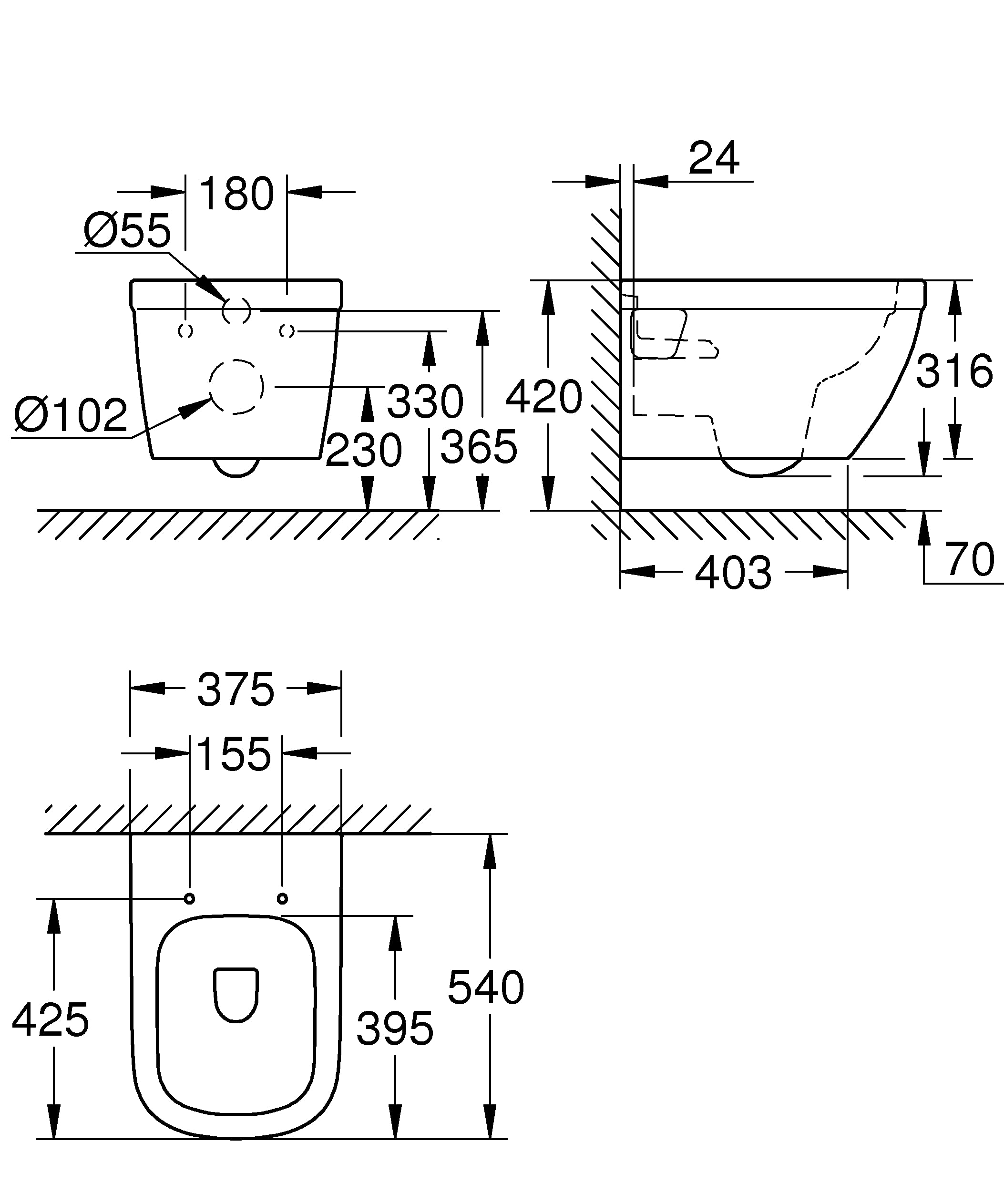 GROHE cuvette suspendue Euro ceramic, sans bride sans rebord, entièrement caréné, volume de chasse 3/5 L, porcelaine vitrifiée, finition blanc alpin, 39538000 (Import Allemagne)