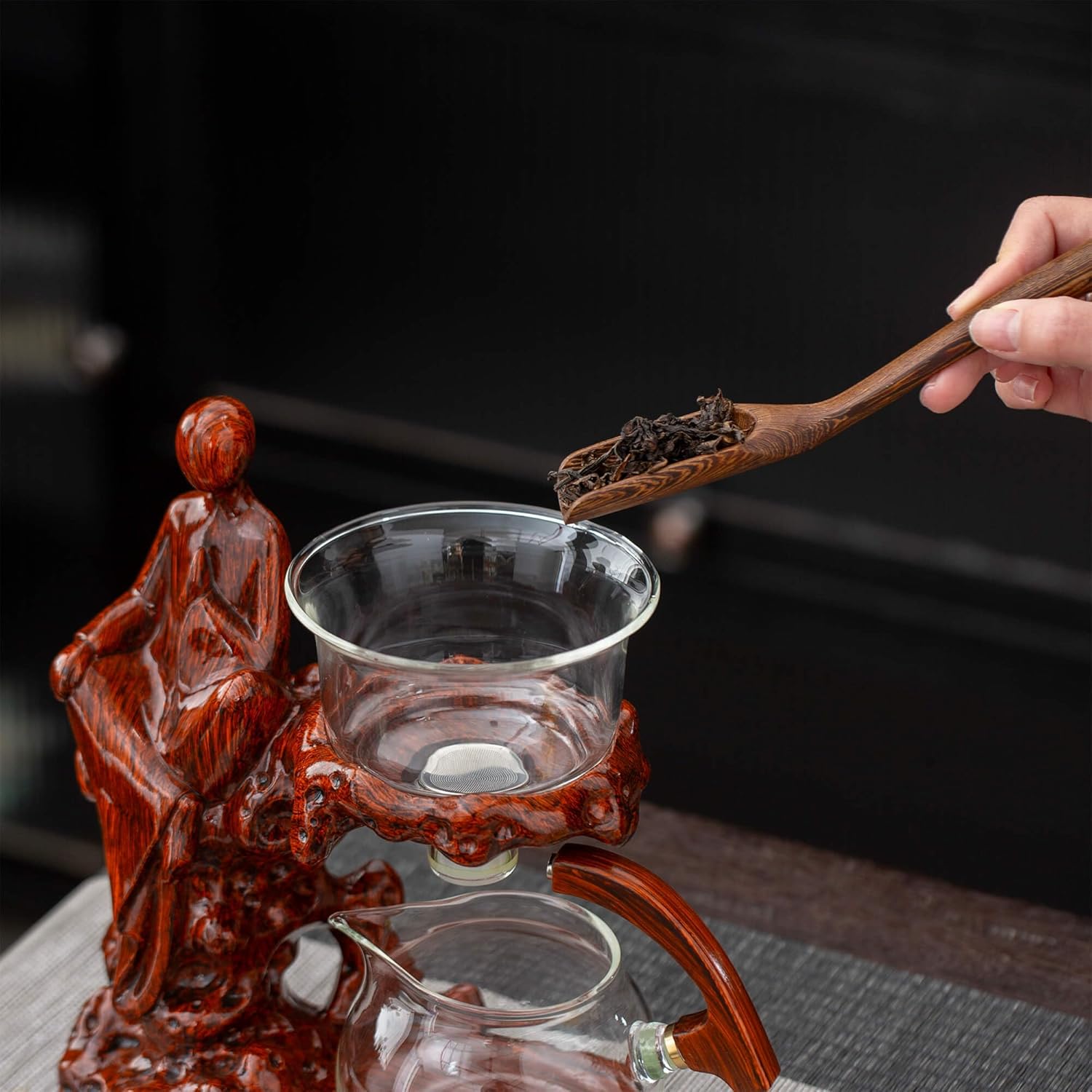 Kungfu Tea Sets Semi Automatic Glass Teapot Set (Meditation-red)