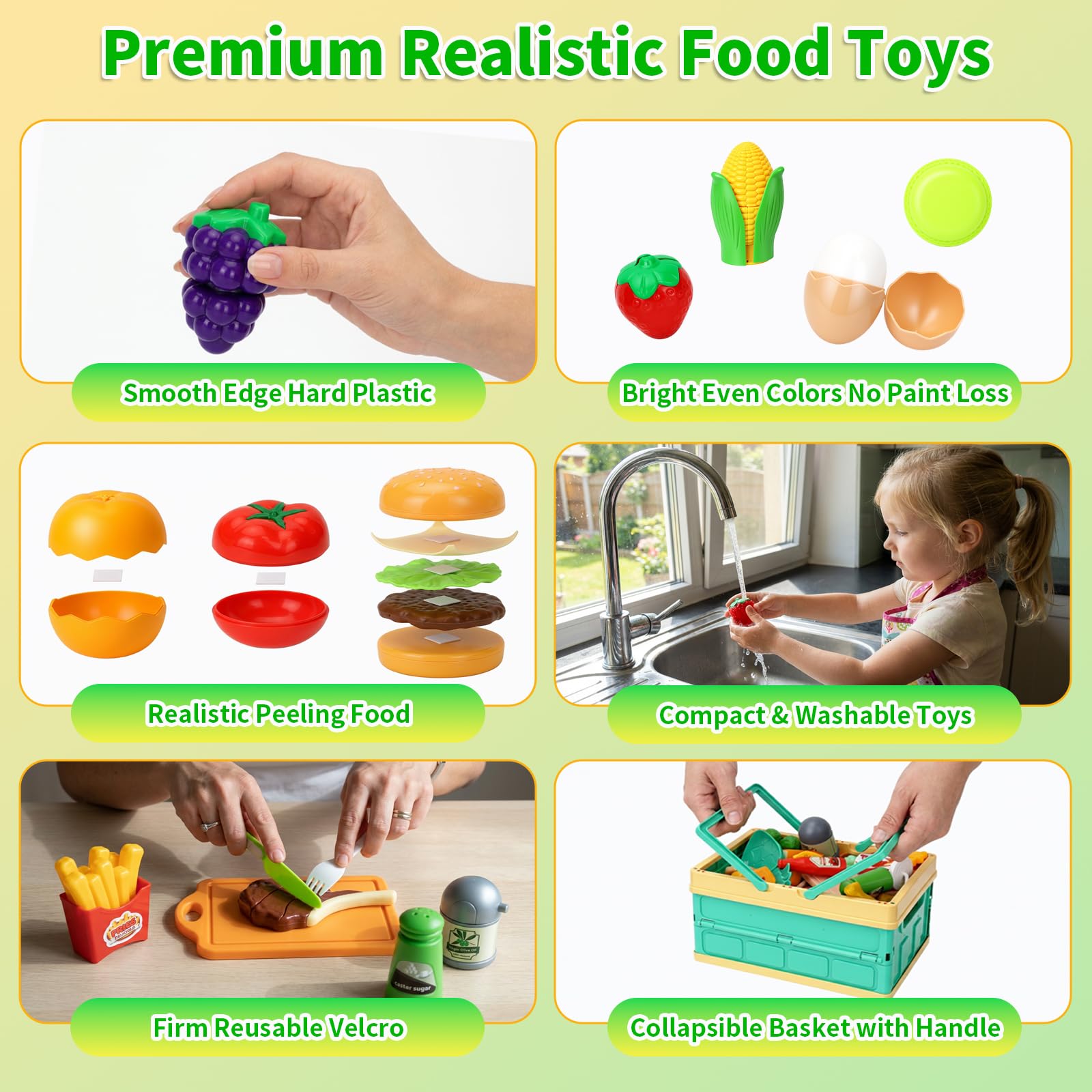 Accesorios Cocina Juguetes, Juego De rol Cocina Juguete, Cocinita Infantil con Comida, Cubiertos Cesta Picnic, Frutas Y Verduras Juguete, Regalo Niño Niña Juegos Educativos Niños 3 +años