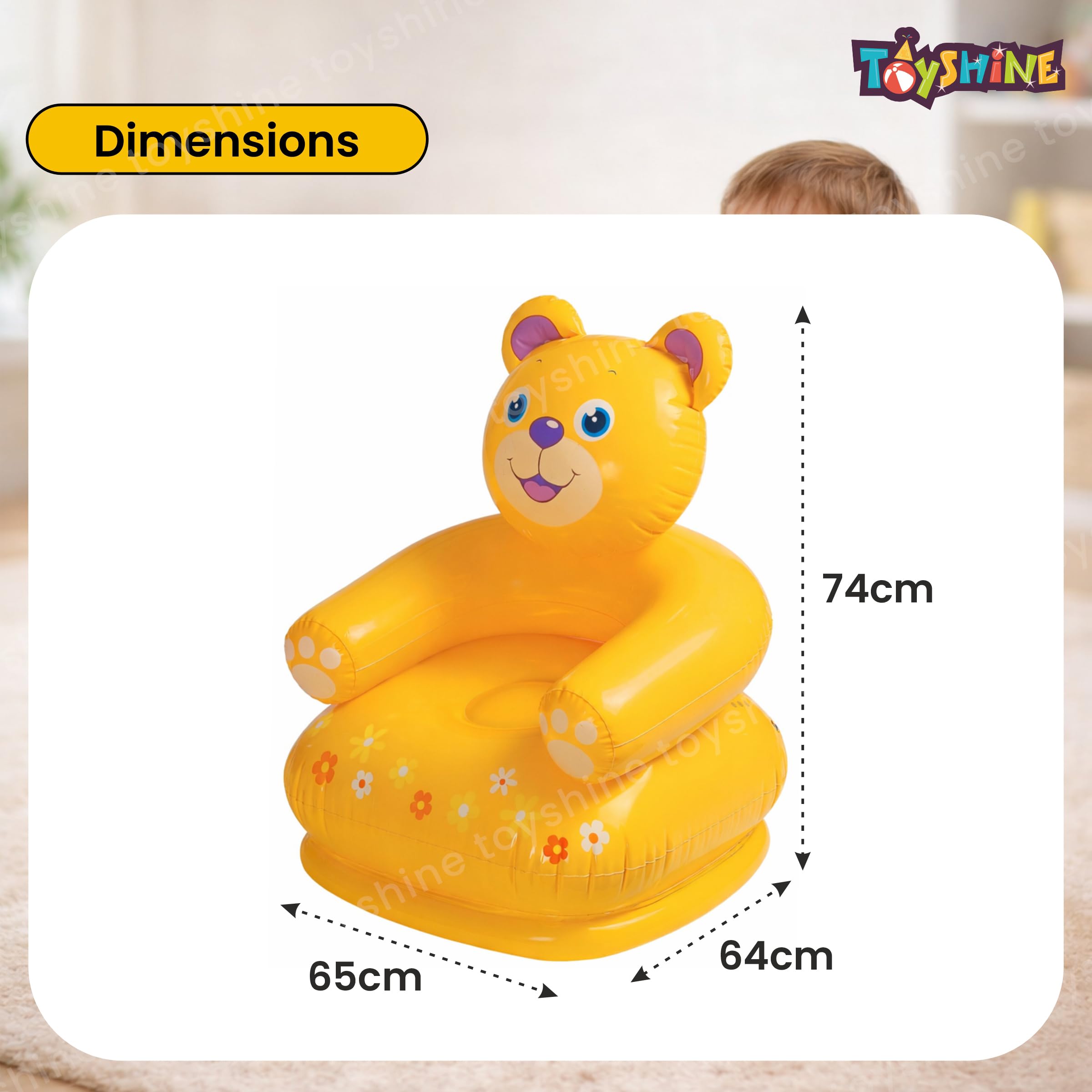 Toyshine Inflatable Animal Air Chair for 3-8 Years Kids, Bear, Yellow 3