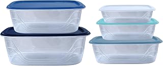 FEELINGS 5-Piece Rectangular Plastic Food Container Set – Nestable Design with Airtight Lids | BPA-Free Storage Boxes for Kitchen & Meal Prep (Blue)