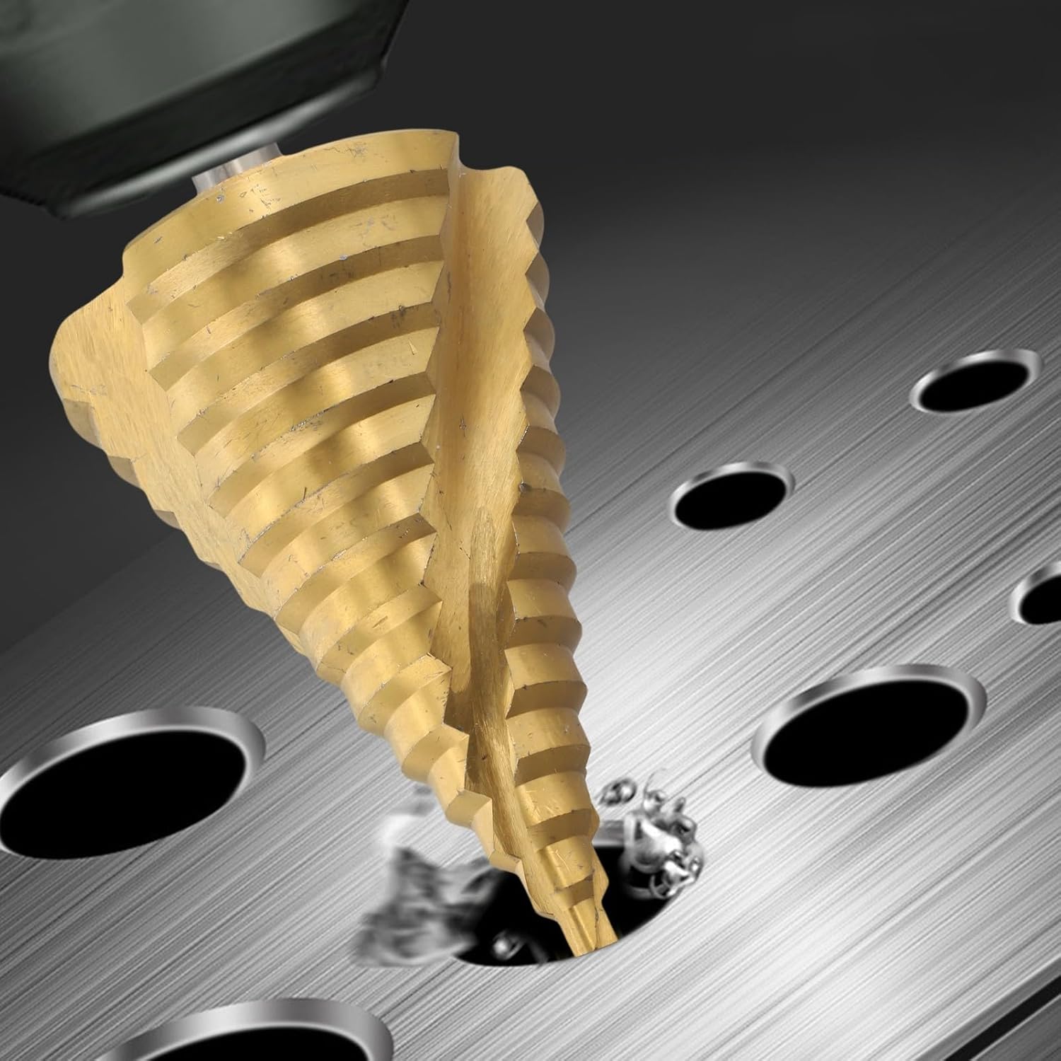 6-65mm Large Step Drill Bit HSS Spiral Groove Hole Cutter, Coated High Speed Steel Cone Drill for Metal, Wood, PVC, 13 Step Sizes