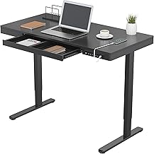 White Mulberry Steel Motorized Height Adjustable Desk With USB Charging,Drawer|Spacious Ergonomic Design|Preset Height Controller|Sit Stand Desk For Office,Home Study,Workstation Table|120X60Cm|Black