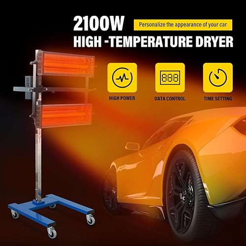 Miniatura 7 de Lámpara de secado de pintura infrarroja, 2100 W, 110 V, luz de secado de pintura infrarroja de onda corta con temporizador (1-60 minutos),