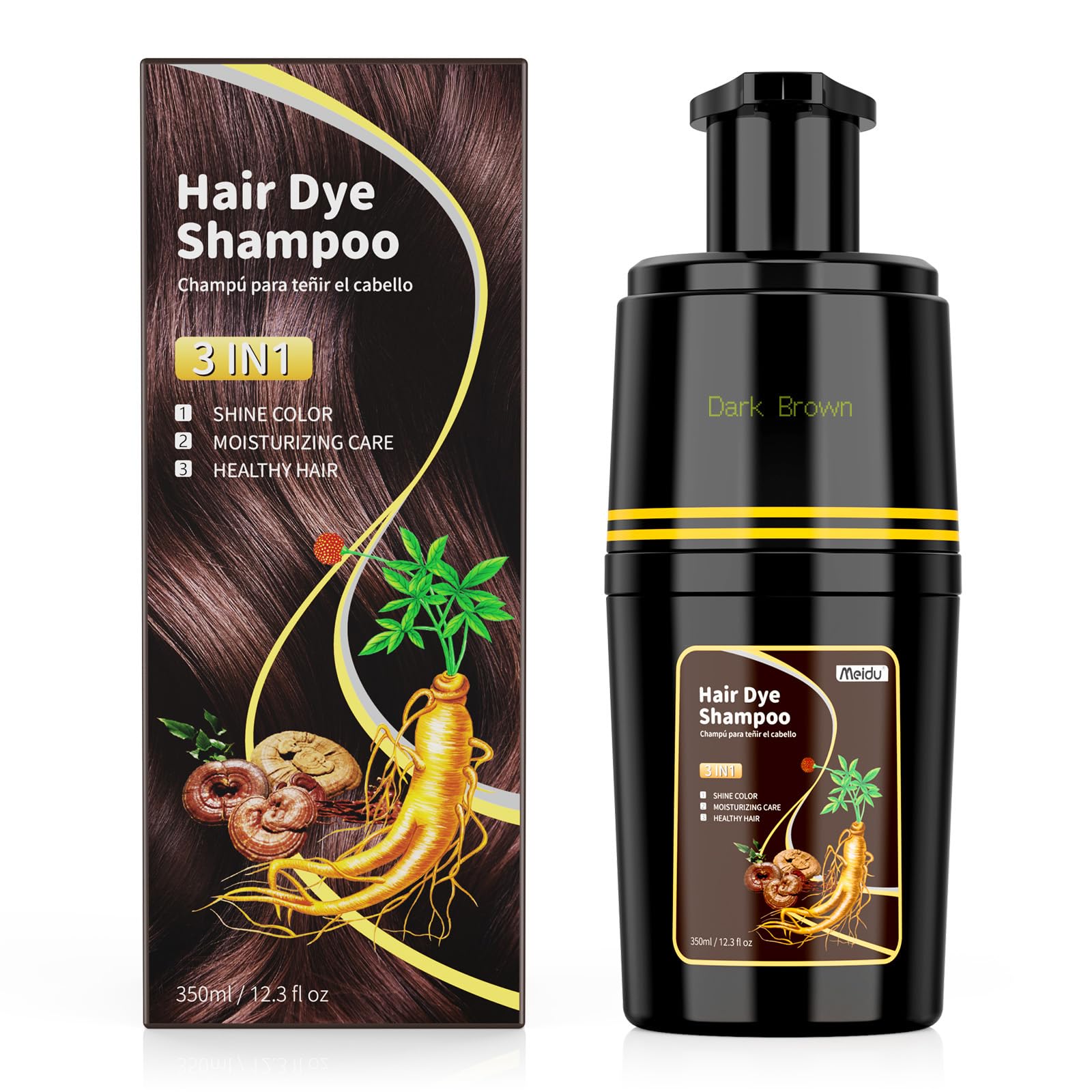 Dark Brown Hair Dye Shampoo 3 in 1, Hair Color Shampoo for Cover Grey Hair, Natural with Herbal Ingredient for Men and Women (Dark Brown)