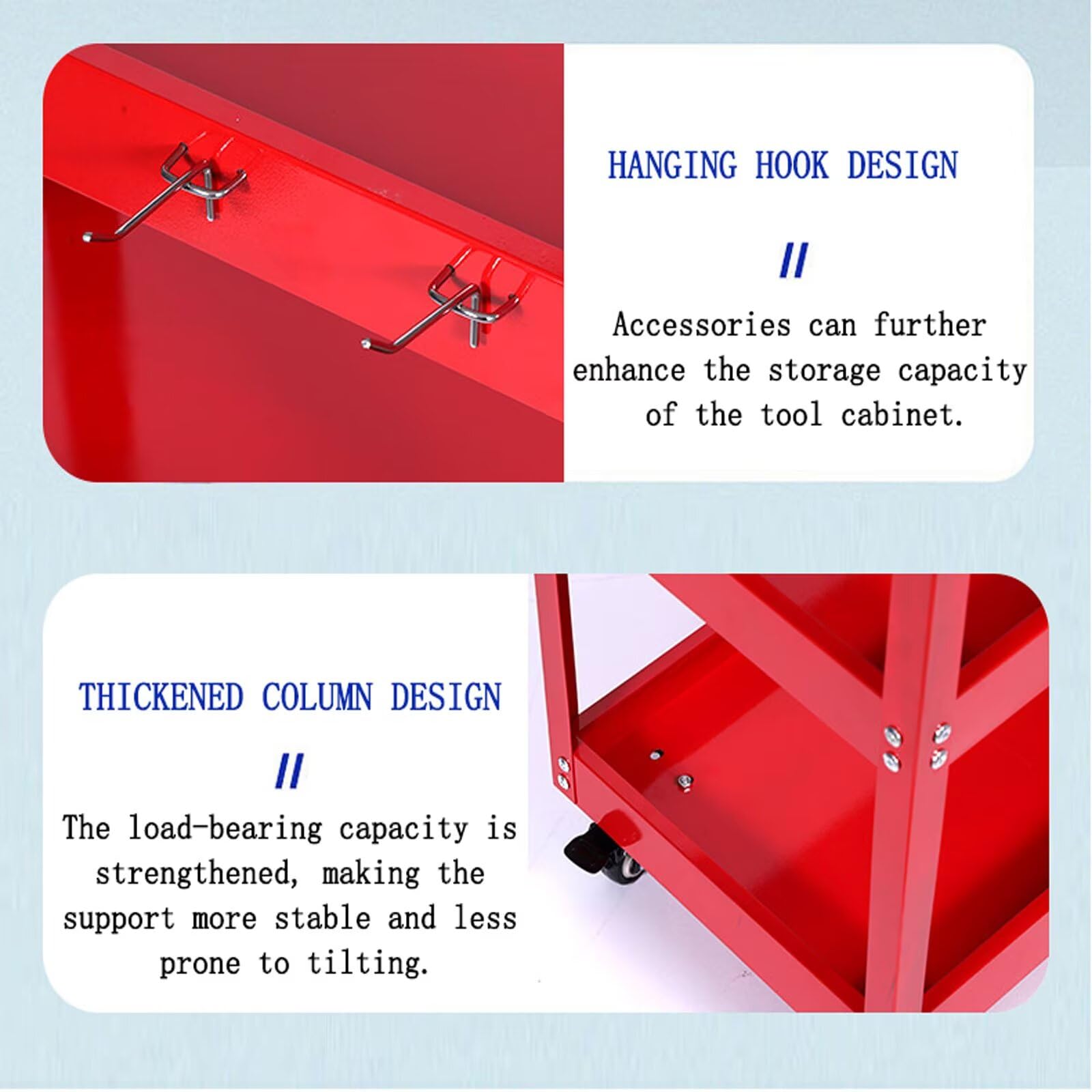 Carrello Portautensili Officina a 3 Ripiani Bordi Alti e 4 Rotelle Girevoli Per Bagno Cucina Camera da letto Soggiorno (28X14X28in) rosso