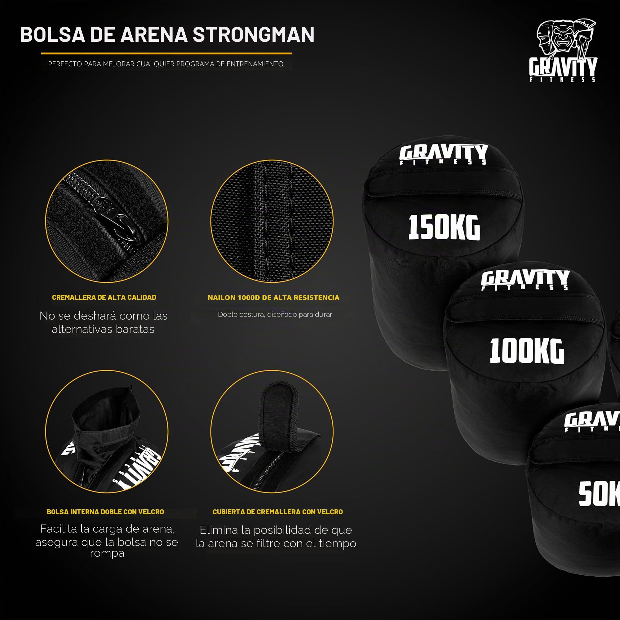 Gravity Fitness Bolsa de Arena Resistente Strongman 50 kg - 150 kg