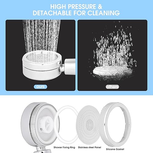 Miniatura 3 de Cabezal de ducha de mano de alta presión, cabezal de ducha filtrado con manguera de 59 pulgadas, interruptor de pausa de encendidoapagado, 3 modos