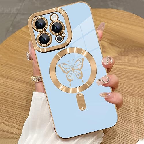 KANGHAR Magnetic Phone Case for iPhone 15 Pro Max Case Cute Butterfly Plating Electroplated Luxury CaseCompatible with MagSafe Slim Shockproof Phone