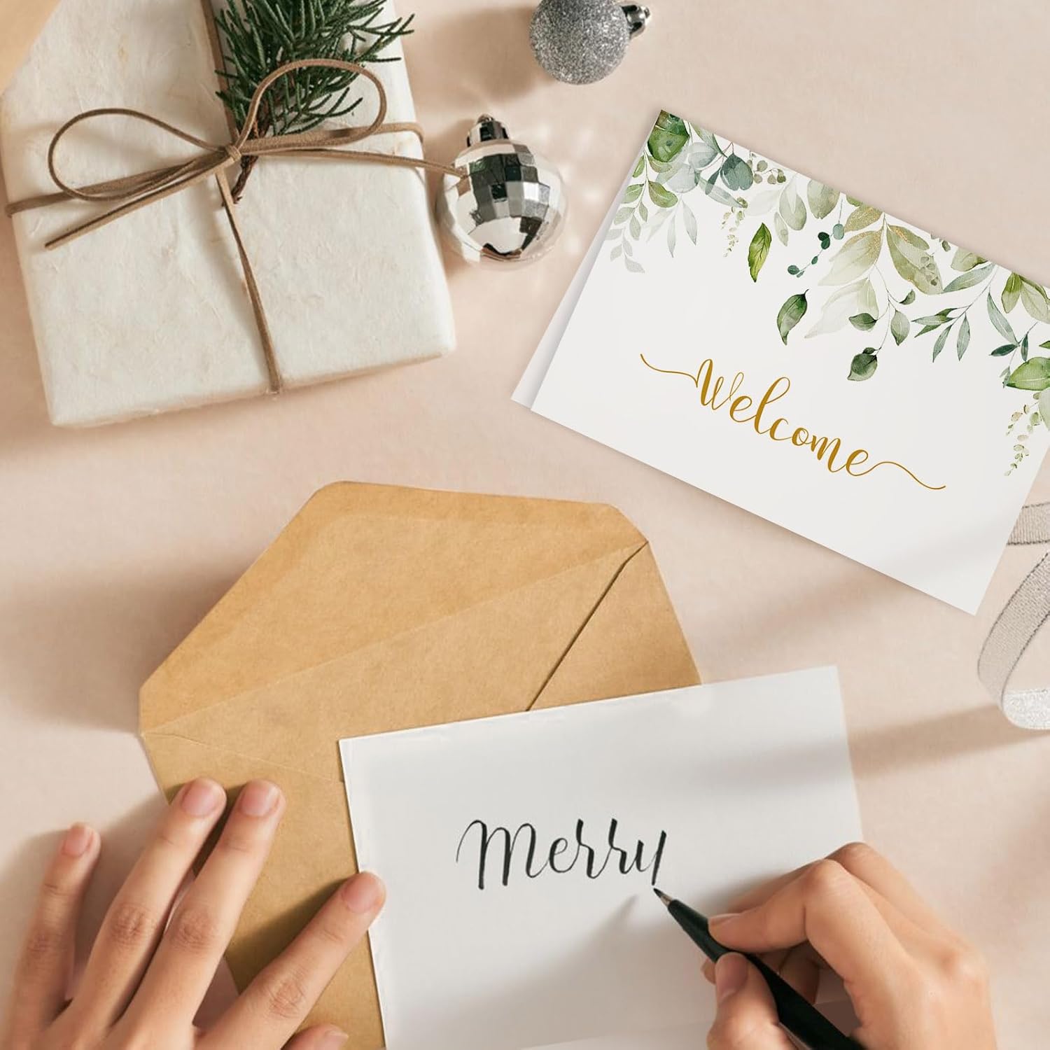 25 Pack 4x6In Welcome Cards for Guests, New Employees with Envelopes, 5 Elegant Green Leaf Designs Greeting Bulk Cards for Business, New Home, Wedding, Baby Shower, Hotels, Birthday - Image 6