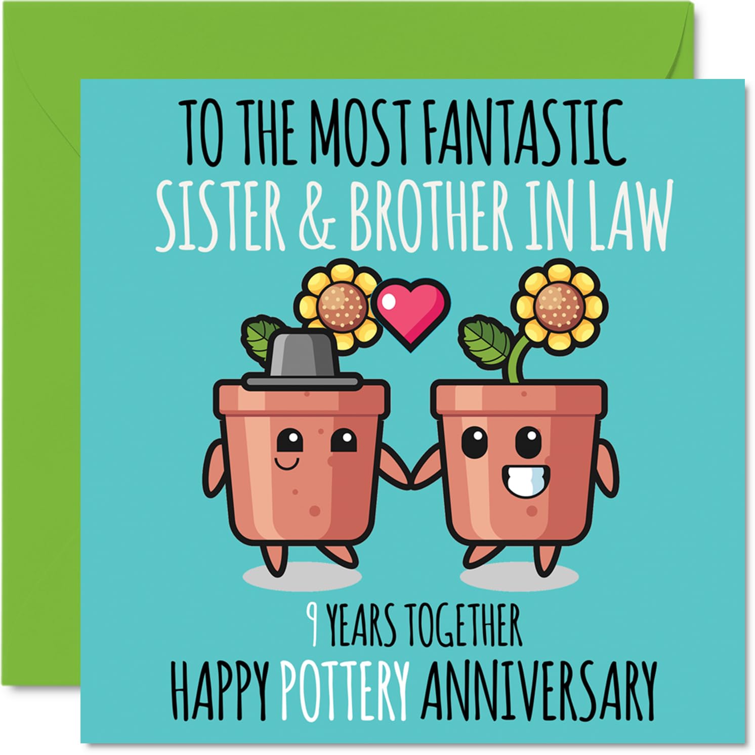 Cute Pottery Anniversary Card for Sister & Brother In Law - 9 Years Together - Happy 9th Wedding Anniversary Cards for Brother In Law Sister, 145mm Greeting Cards Anniversaries