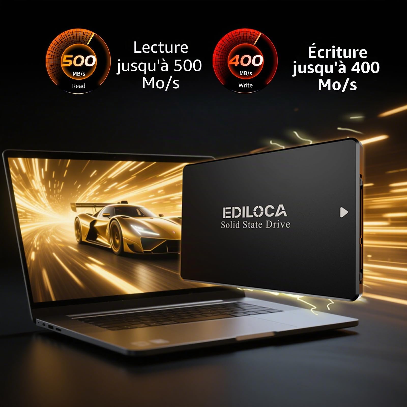 Ediloca ES106 Disque Dur Interne SSD SATA III 2,5" 3D Nand Jusqu'à 500 Mo/S en Lecture, Mise à Niveau de la MéMoire et du Stockage pour PC ou Ordinateur Portable (SSD 128 Go)