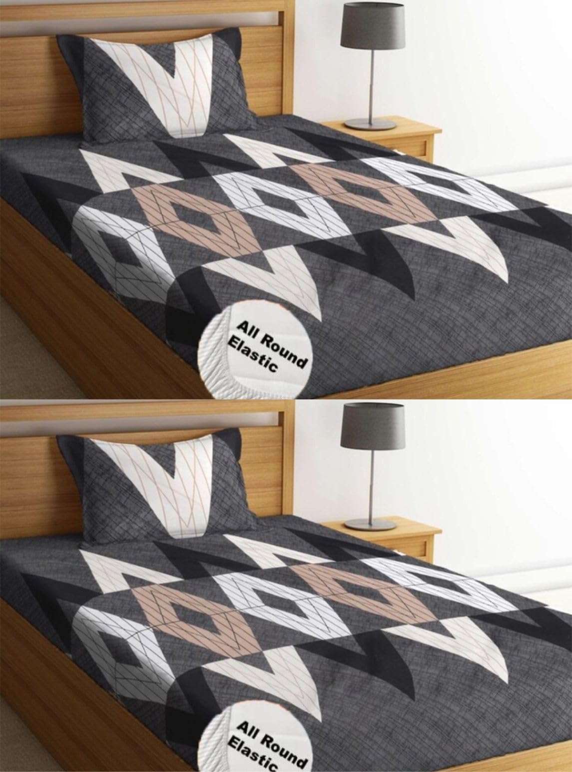 PRtrend Soft Glace Cotton Elastic Fitted Single Bed Combo Bedsheet with 2 Large Pillow Cover (Single Bed 36 x72x6 inches)(Black Diamond) (B0CT8WFRJH) Amazon Price History, Amazon Price Tracker