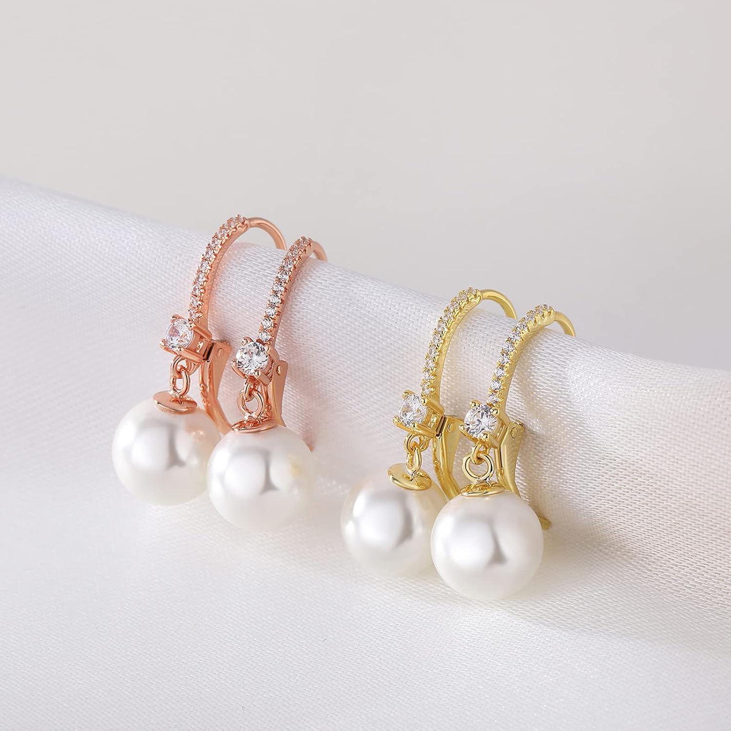 Pearl Dangle Drop Earrings for Women 925 Sterling Silver Pearl Leverback Earrings Cubic Zirconia Pearl Dangling Earrings 10MM - Image 7