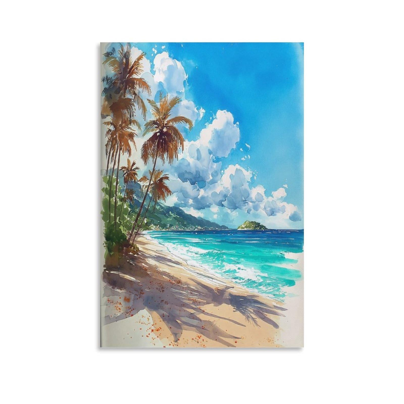 XWYMXZ Belize Beach Watercolor Painting Caribbean Travel Posters Tree 20x30inch(50x75cm) Vintage Watercolor Canvas Art