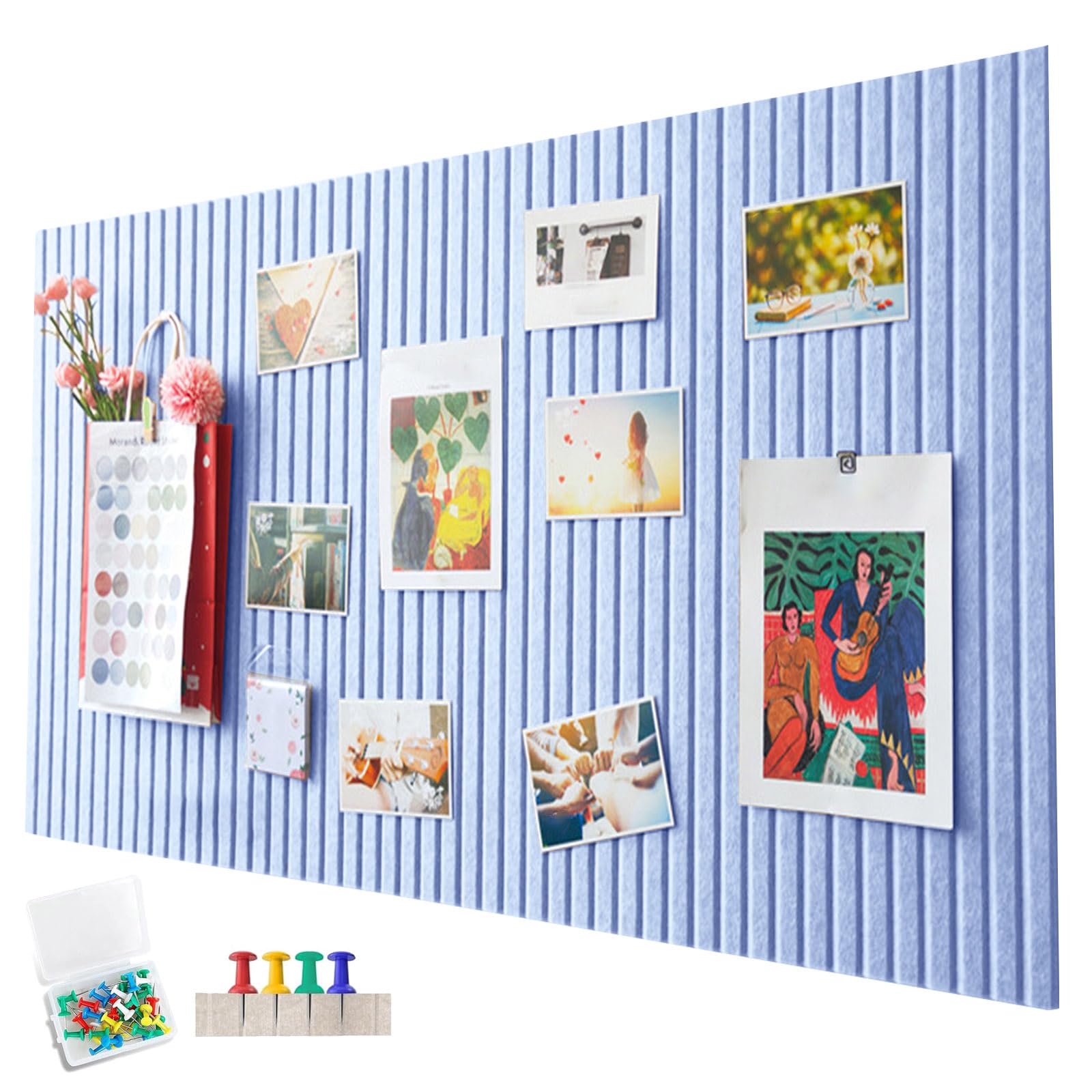 Penbinmall 60 x 40 cm large cork board, large pin board, decorative cork wall made of felt, 0.9 cm thick, foldable photo board with self-adhesive tape, felt self-adhesive vision board, push pins felt — image 1
