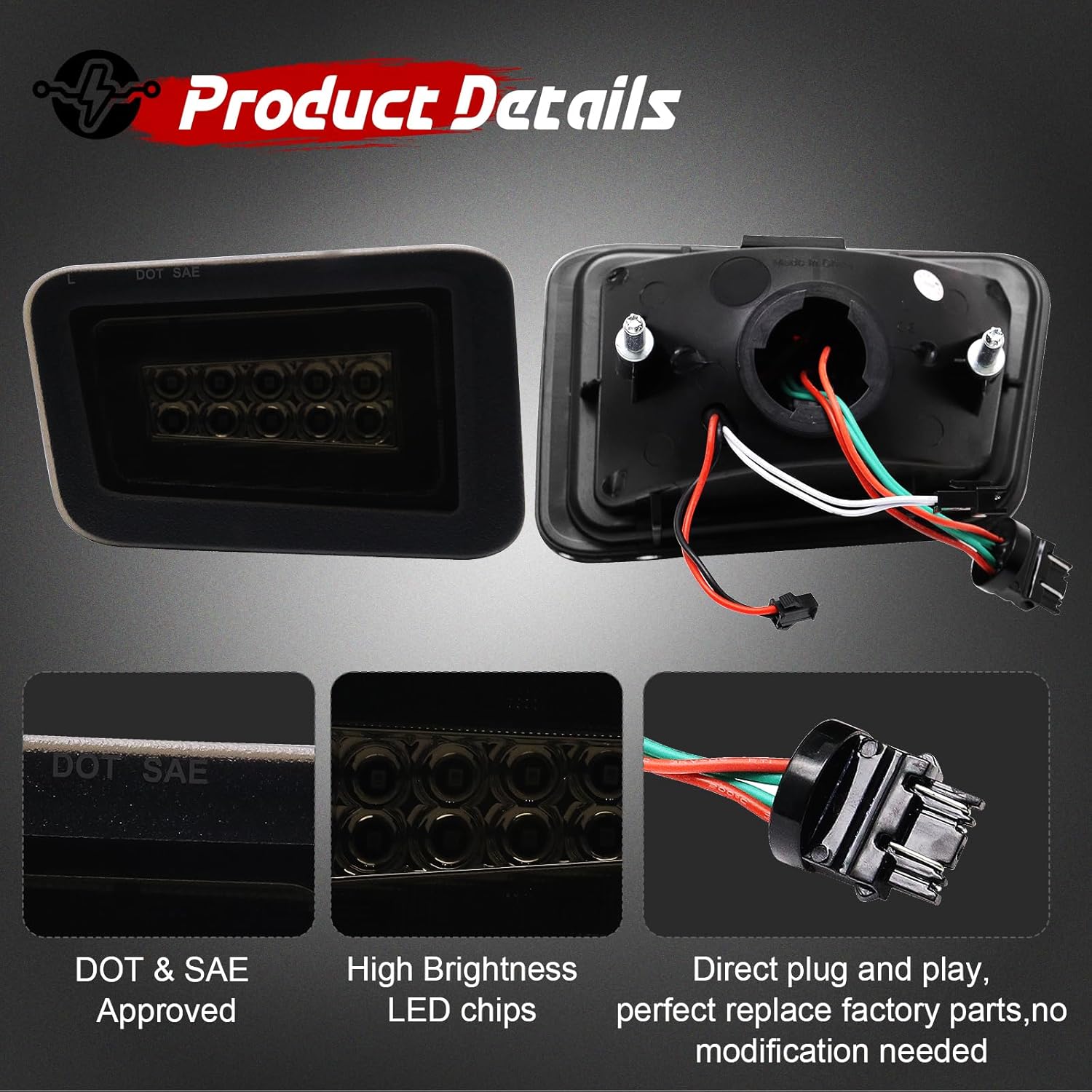 Rear LED Fog Lights Brake Lights Assembly for H2 2005-2009 Rear Bumper Reflector LED Braking Stop Light Smoked Lens Red Light Does not fit to 2003-2004 models