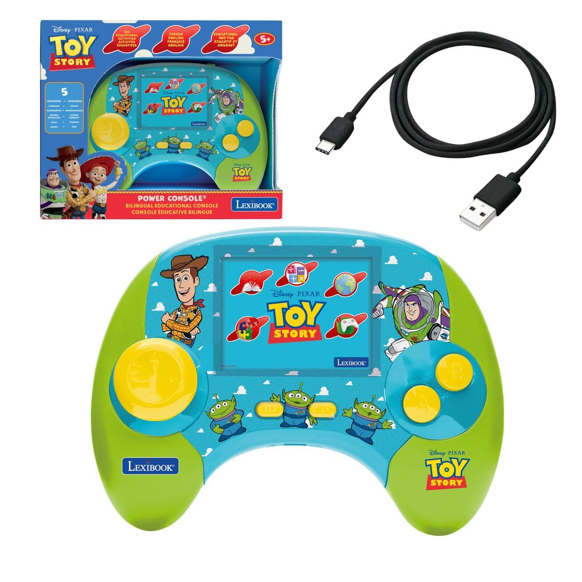Lexibook, Toy Story Console Power, JCG100TSi1LXB | Francuski/angielski, 100 aktywności, 2,8-calowy wyświetlacz LCD, akumulator, USB-C